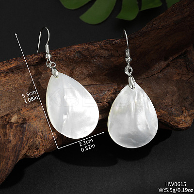 Teardrop Brass Natural Shell Teardrop Dangle Earrings FS-WG8278B-01-1