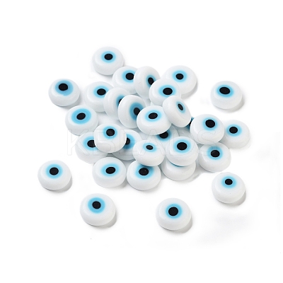 Handmade Evil Eye Lampwork Flat Round Bead LAMP-L058-8MM-14A-1