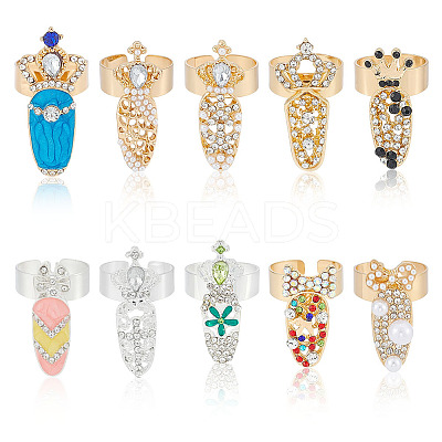 10Pcs 10 Styles Alloy Women Fingernail Rings MRMJ-ME0001-22-1