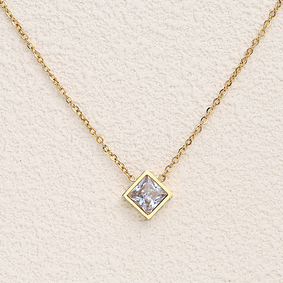 Rhombus 304 Stainless Steel Pave Clear Cubic Zirconia Link Bracelets & Stud Earrings & Pendant Necklaces FS-WG48BD9-01-1