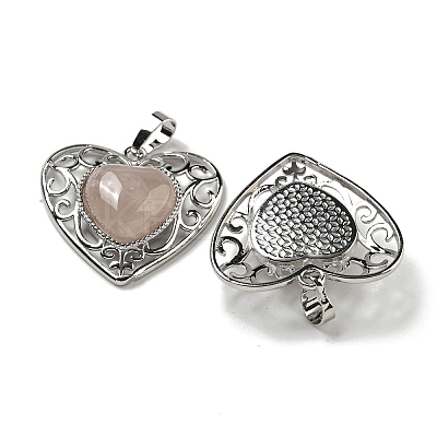 Natural Rose Quartz Peach Love Heart Pendants G-G158-01J-1