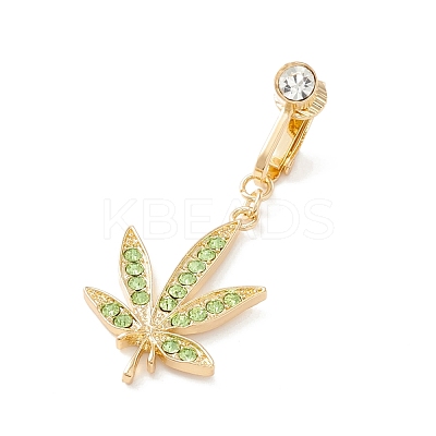 Leaf Rhinestone Charm Belly Ring AJEW-F057-05G-1
