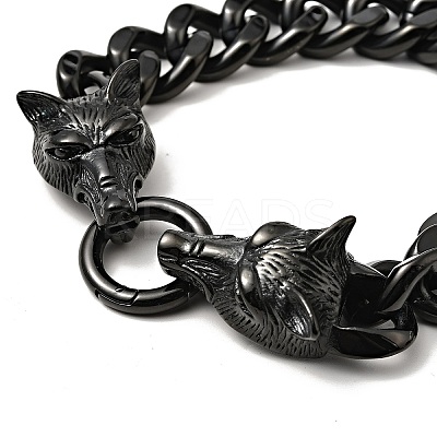 304 Stainless Steel Curb Chain Bracelet with Wolf Clasp for Men Women BJEW-E009-17EB-1