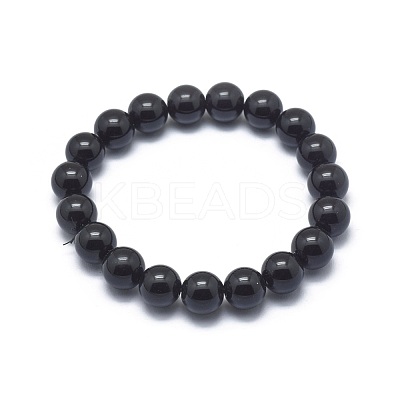 Synthetic Black Stone Bead Stretch Bracelets BJEW-K212-A-032-1