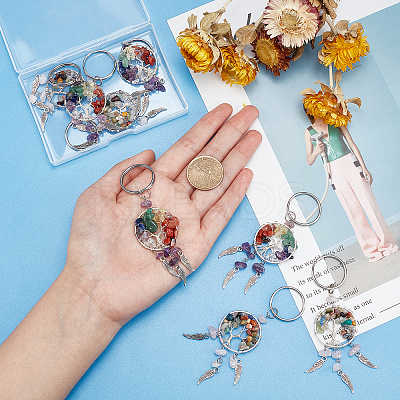 8Pcs 2 Style Natural Amethyst & Rose Quartz Keychain KEYC-PH0001-62-1