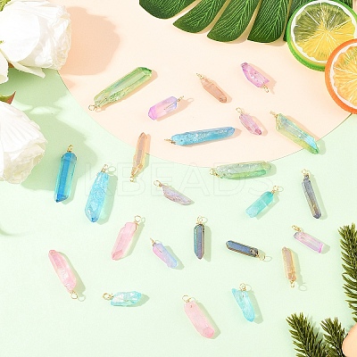 24Pcs 8 Styles Electroplated Natural Quartz Crystal Pendants PALLOY-YW00122-1