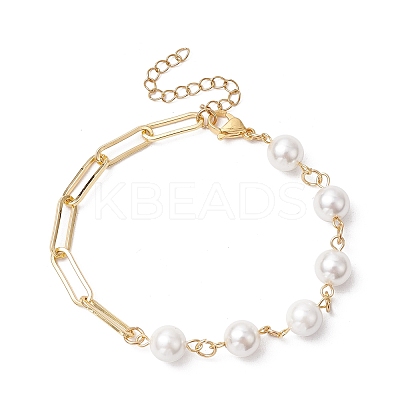 2Pcs 2 Styles Bowknot Aluminium Twisted Curb Chains Bracelet & Brass Paperclip & Shell Pearl Chains Bracelet Set for Women BJEW-JB11601-1
