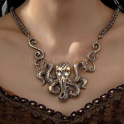 Bohemian Octopus Alloy Crystal Rhinestone Pendant Necklaces LS-FS-WG0239D-01-1