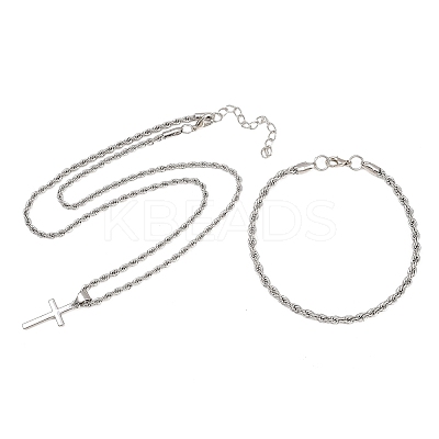 Alloy Cross Pendant Necklaces & Chain Bracelets Sets for Women SJEW-A002-01P-1