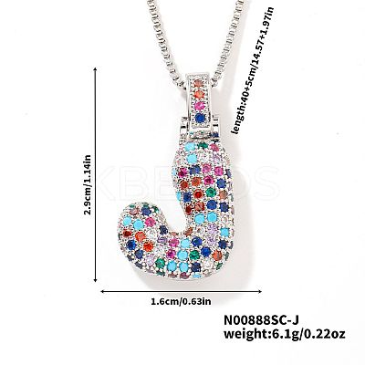 Brass Pave Colorful Cubic Zirconia Letter Pendant Box Chain Necklaces NU0575-36-1