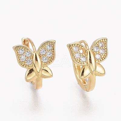 Brass Micro Pave Clear Cubic Zirconia Huggie Hoop Earrings EJEW-L231-53G-1