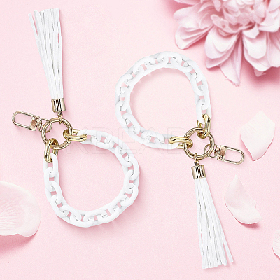 2Pcs Acrylic & Zine Alloy & PU Pendant Decoration KEYC-CL0001-44B-1