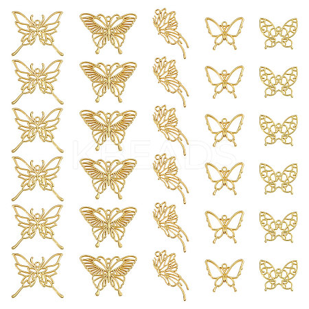5 Styles Butterfly Zinc Alloy Open Back Bezel Pendants FIND-CA0009-52G-1