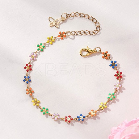 Sunflower 304 Stainless Steel Enamel Link Chain Bracelets for Women BJEW-JB13566-1