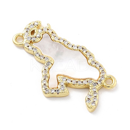 Brass Micro Pave Clear Cubic Zirconia & Natural White Shell Venezuela Map Connector Charms KK-Z098-13G-1