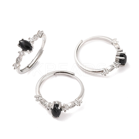 Horse Eye Natural Black Onyx Adjustable Rings RJEW-Q817-02P-09-1