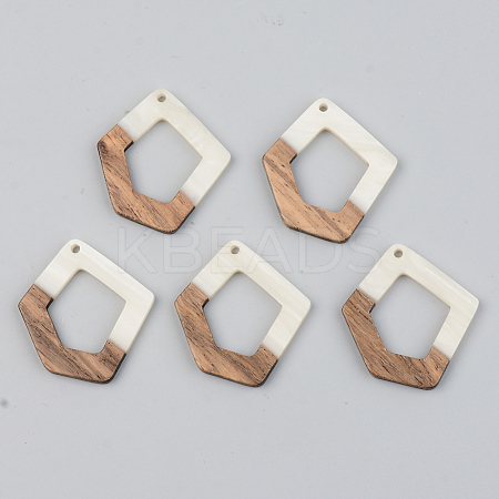 Opaque Resin & Walnut Wood Pendants RESI-S389-004A-C04-1