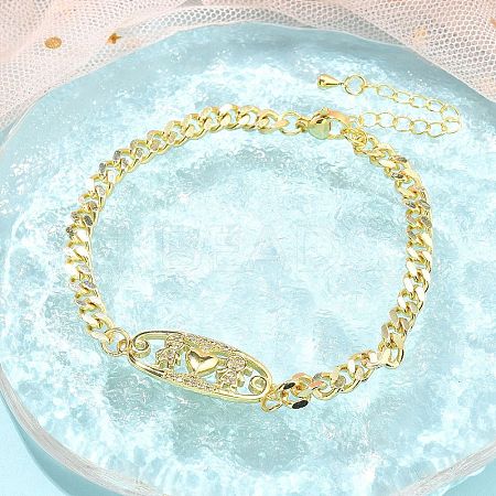 Brass Micro Pave Cubic Zirconia Link Bracelets BJEW-S158-13G-A-1
