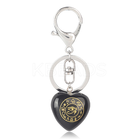 Natural Obsidian Heart with Eye of Horus Keychain PW-WG82166-03-1