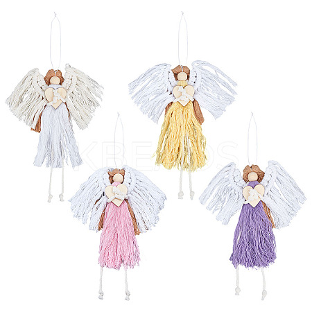 4Pcs Angel Handmade Woven Macrame Cotton Thread Pendant Decorations HJEW-MA00018-1