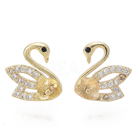 Brass Micro Pave Clear Cubic Zirconia Stud Earring Findings KK-N232-14-NF-1