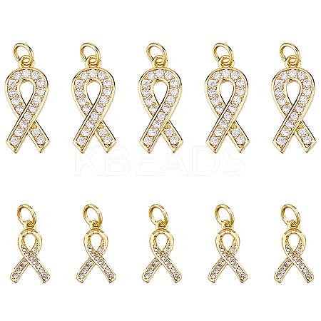 10Pcs 2 Styles Brass Micro Pave Clear Cubic Zirconia Pendants KK-HS0001-93-1