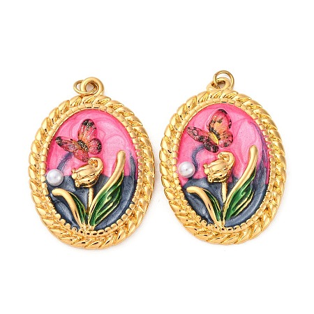 304 Stainless Steel Enamel Pendants STAS-U061-48G-02-1