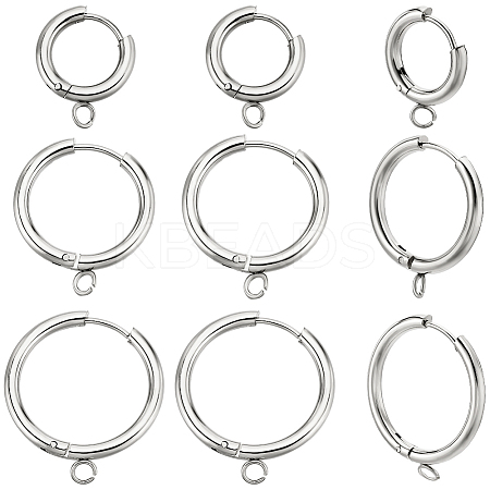 12Pcs 3 Style 201 Stainless Steel Huggie Hoop Earring Findings STAS-BBC0004-91P-1