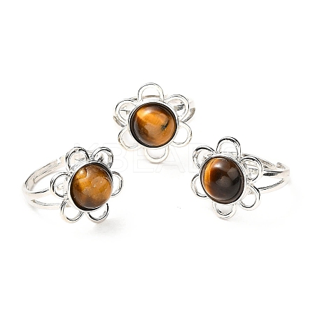 Natural Tiger Eye Adjustable Rings RJEW-P043-01P-18-1