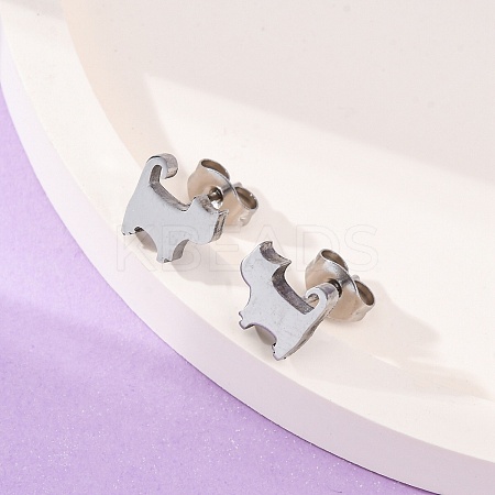 Tarnish Resistant 304 Stainless Steel Kitten Stud Earrings EJEW-F227-06P-1