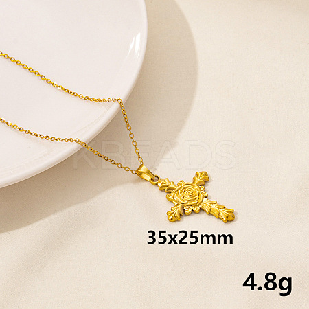 201 Stainless Steel Rose Cross Pendant Necklaces FS-WG515A3-12-1