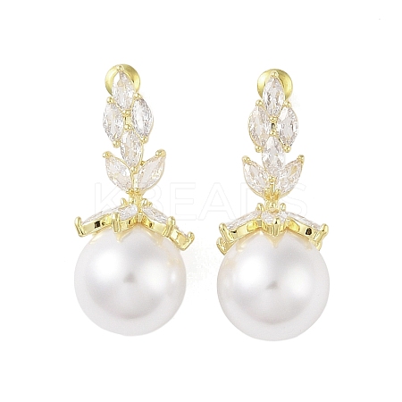 Brass with Resin Imitation Pearl Stud Earrings EJEW-B046-03G-1