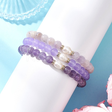 Natural Mixed Gemstone & Cultured Freshwater Pearl Beads Stretch Bracelets for Women BJEW-JB13205-01-1
