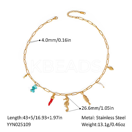 European Ocean Stainless Steel Pendant Necklaces with Pearl IA7525-4-1