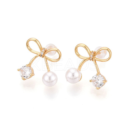 Brass Clear Cubic Zirconia Stud Earrings EJEW-T048-09C-1