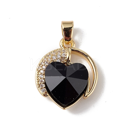 Real 18K Gold Plated Rack Plating Brass Micro Pave Clear Cubic Zirconia Pendants KK-C015-20G-09-1