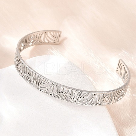 Hollow 304 Stainless Steel Open Cuff Bangles for Women BJEW-F547-01P-1