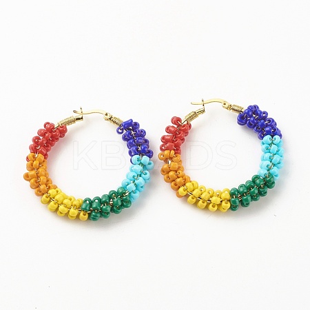 Porcelain Beaded Huggie Hoop Earrings for Women X1-EJEW-C003-01C-RS-1