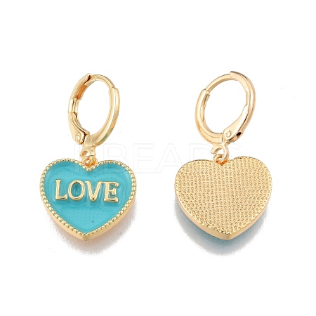 Heart with Word Love Enamel Dangle Leverback Earrings EJEW-N012-108F-1