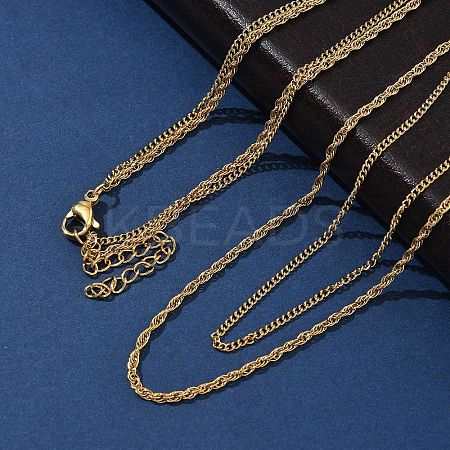 304 Stainless Steel Rope Chain Double Layered Necklaces for Women NJEW-U050-02A-G-1