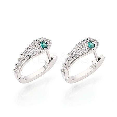 Brass Micro Pave Cubic Zirconia Snake Hoop Earrings EJEW-T048-32P-1