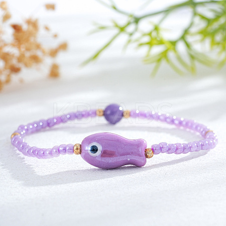 Resin & Porcelain Beads Stretch Bracelets for Women LP2947-9-1