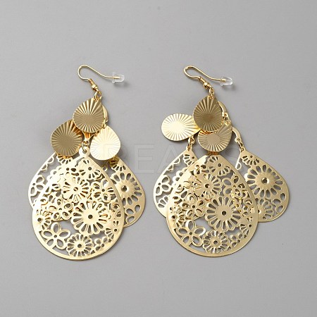 Teardrop with Flower Alloy Chandelier Earrings EJEW-WH0010-38G-1