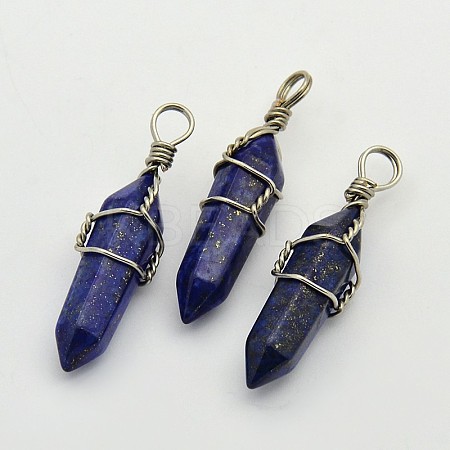 Faceted Bullet Platinum Plated Brass Gemstone Double Terminated Pointed Pendants G-J265-07-1