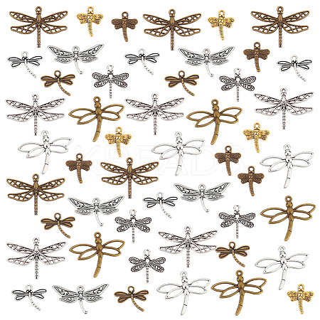 100PCS 10Style Tibetan Style Dragonfly Alloy Pendants TIBEP-PH0001-63-1