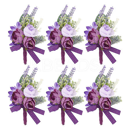 Silk Cloth Flower Boutonniere Brooch JEWB-WH0009-98-1