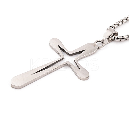 Non-Tarnish Cross 201 Stainless Steel Pendant Necklaces NJEW-F320-02P-1