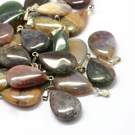 Teardrop Natural Indian Agate Pendants G-Q368-02-1