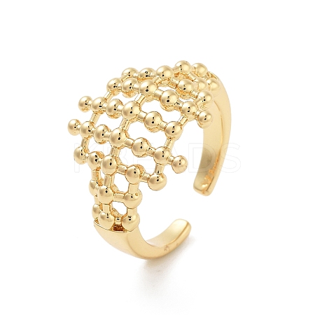 Hollow Tartan Round Brass  Open Cuff Ring for Women LS-RJEW-Z055-05G-03-1