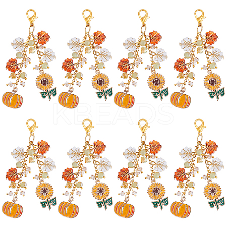 8Pcs Thanksgiving Day Alloy & Acrylic Pendant Decorations HJEW-SC0001-76D-1